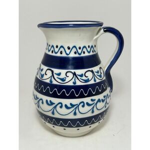 Hnos Pedraza Spain Handpainted Ceramic Pitcher Blue White Mediterranean Pottery